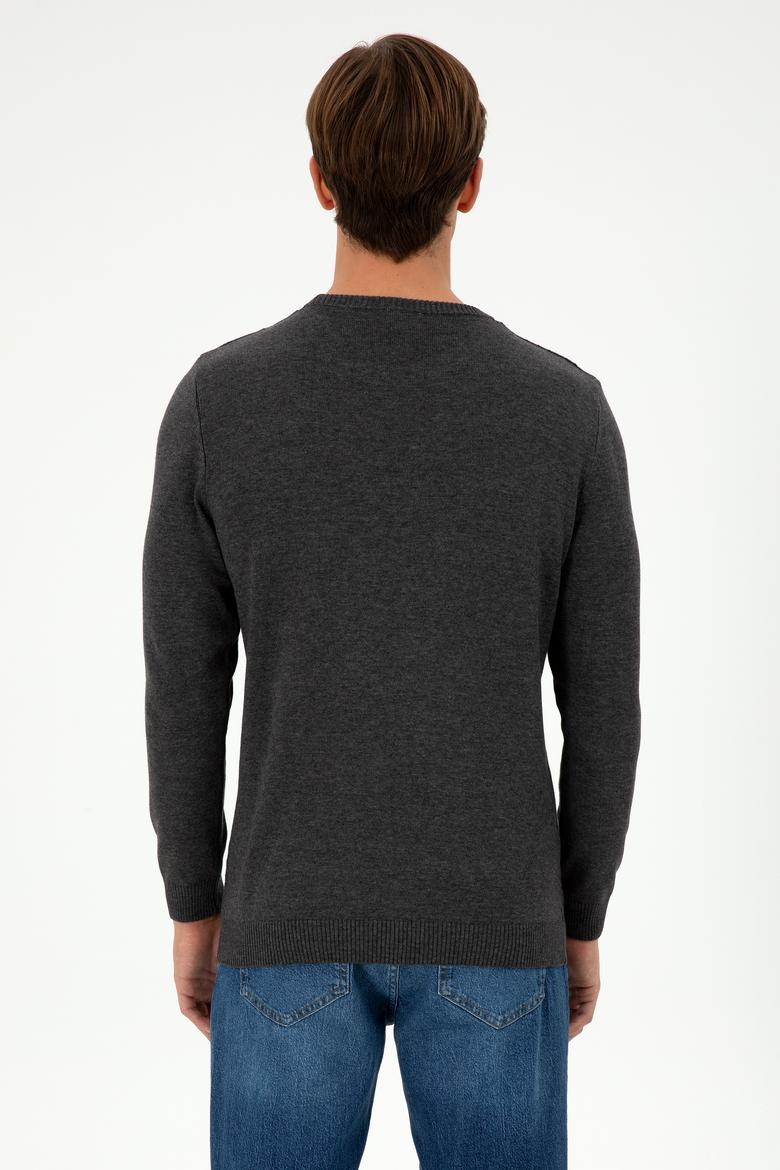 Erkek Slim Fit Bisiklet Yaka Antrasit Melanj Kazak - 50297055025