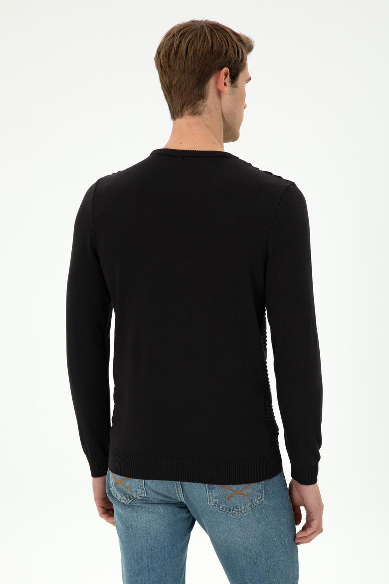 Erkek Slim Fit Bisiklet Yaka Siyah Kazak - 50297064037