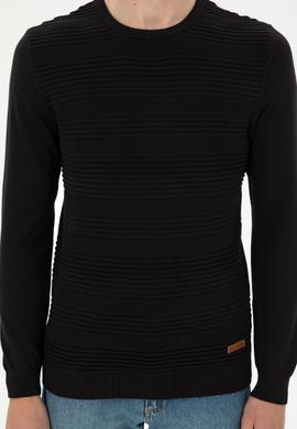 Erkek Slim Fit Bisiklet Yaka Siyah Kazak - 50297064037