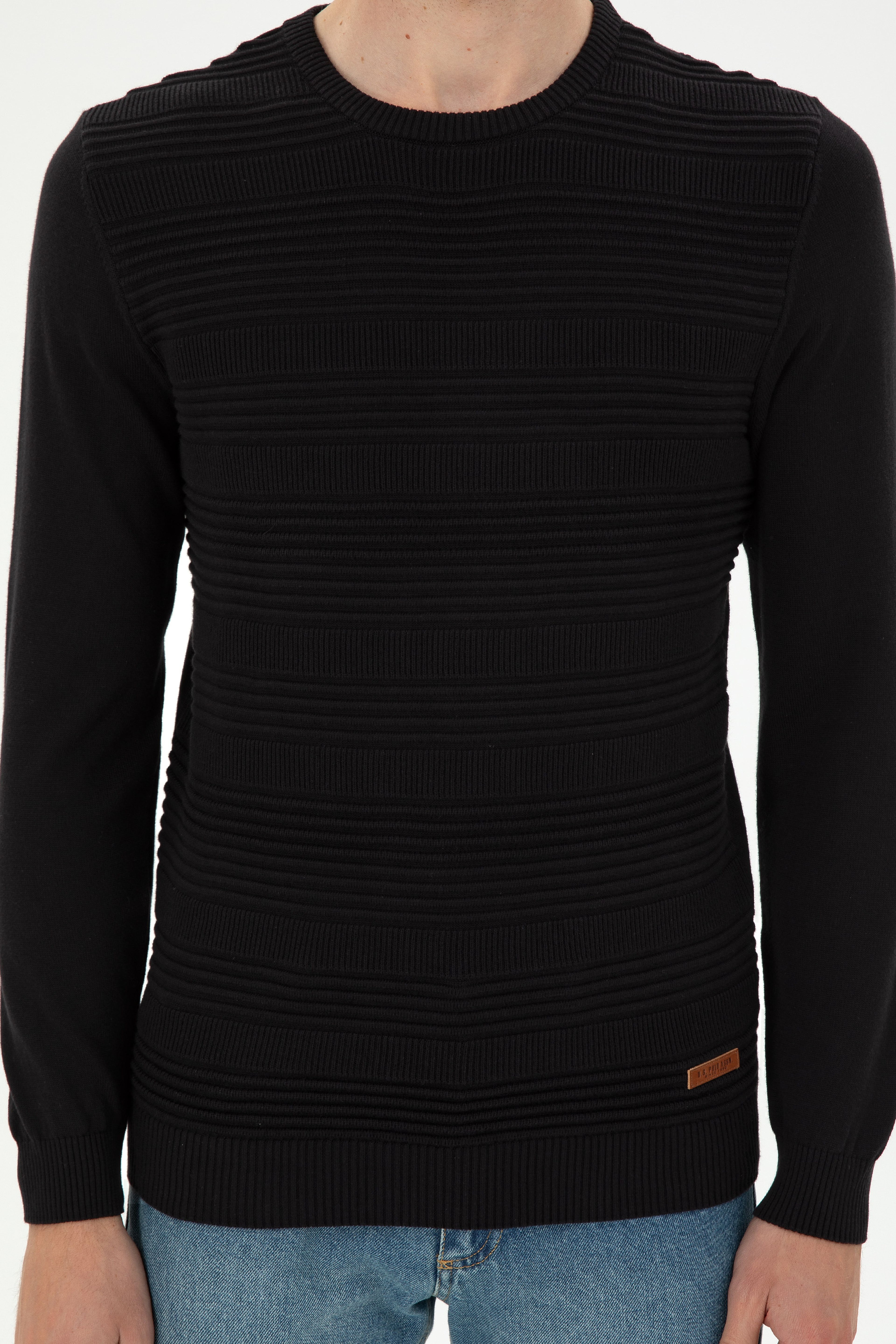 Erkek Slim Fit Bisiklet Yaka Siyah Kazak - Image 6