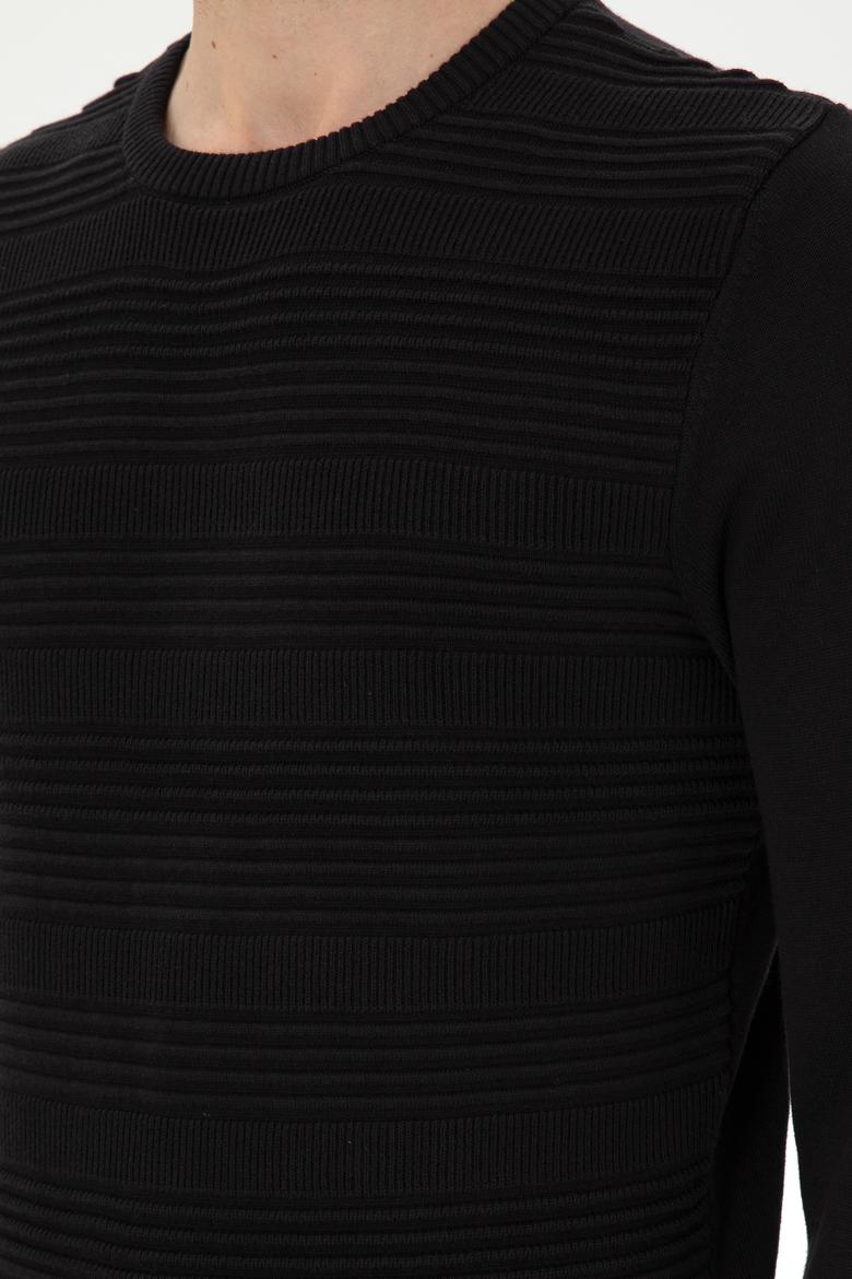 Erkek Slim Fit Bisiklet Yaka Siyah Kazak - 50297064037