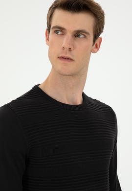 Erkek Slim Fit Bisiklet Yaka Siyah Kazak - 50297064037