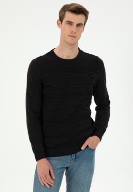 Erkek Slim Fit Bisiklet Yaka Siyah Kazak - 50297064037