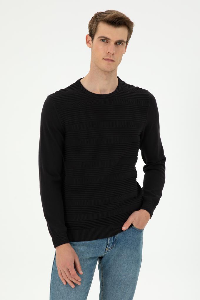 Erkek Slim Fit Bisiklet Yaka Siyah Kazak