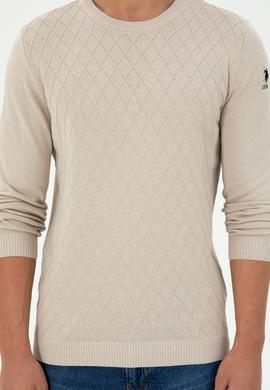 Erkek Slim Fit Bisiklet Yaka Taş Kazak - 50297055016