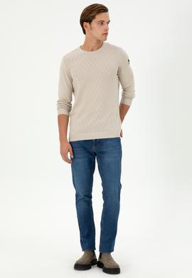 Erkek Slim Fit Bisiklet Yaka Taş Kazak - 50297055016