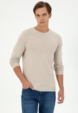 Erkek Slim Fit Bisiklet Yaka Taş Kazak - 50297055016