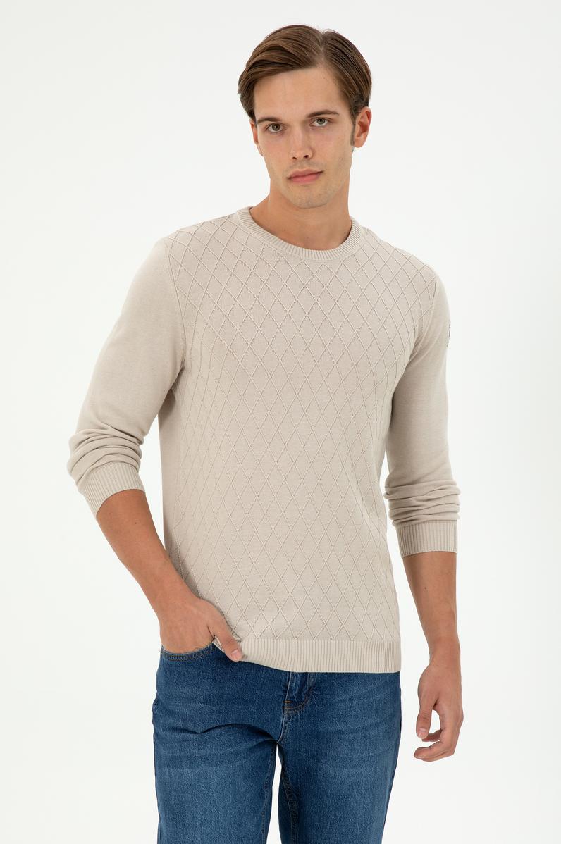 Erkek Slim Fit Bisiklet Yaka Taş Kazak