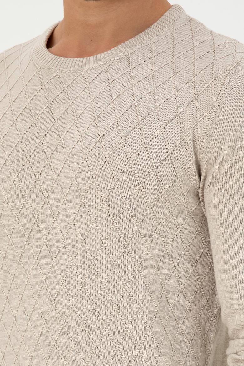 Erkek Slim Fit Bisiklet Yaka Taş Kazak - 50297055016