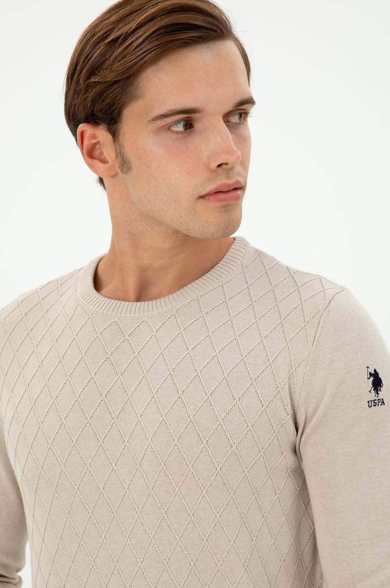 Erkek Slim Fit Bisiklet Yaka Taş Kazak