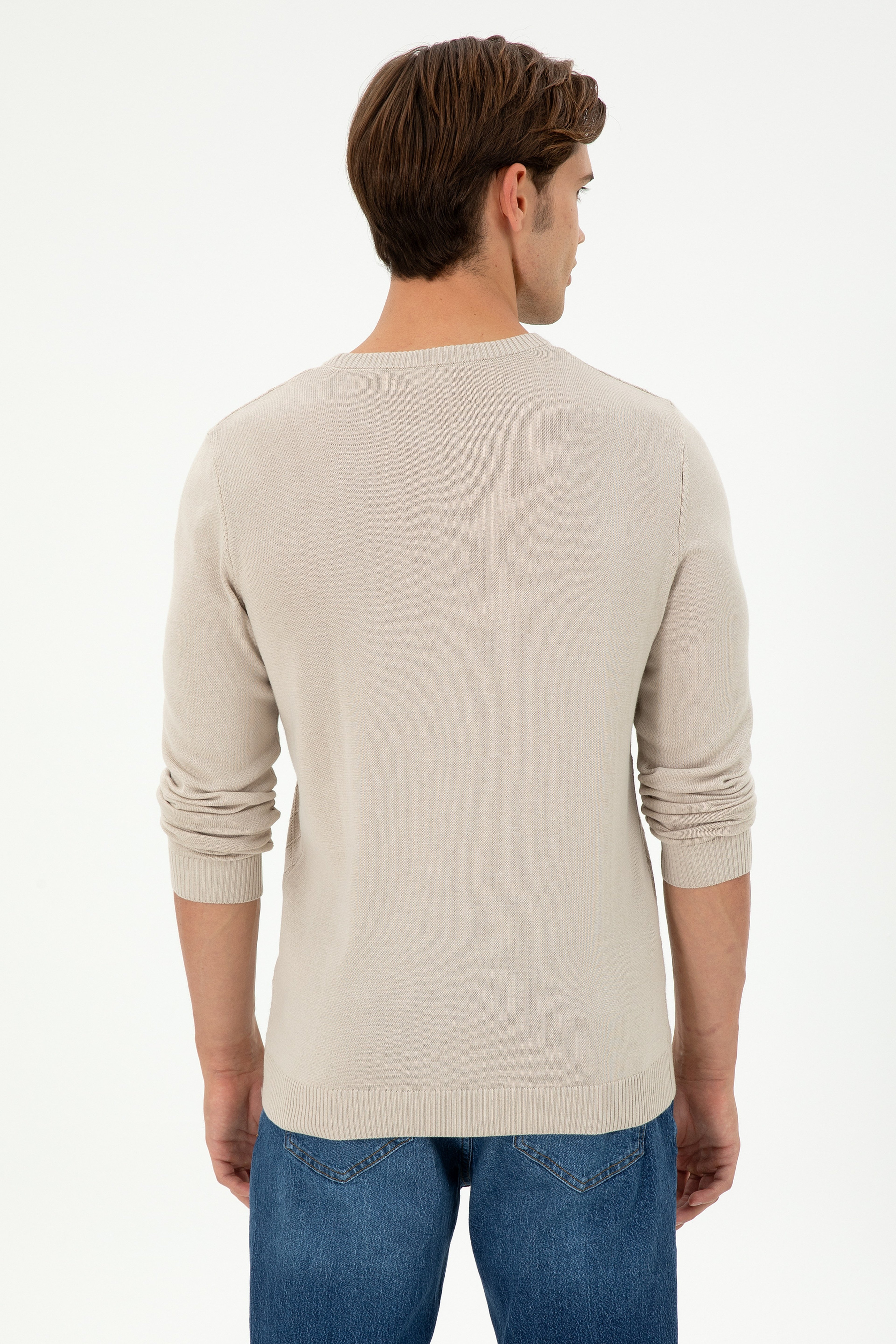 Erkek Slim Fit Bisiklet Yaka Taş Kazak