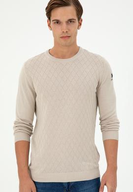 Erkek Slim Fit Bisiklet Yaka Taş Kazak - 50297055016