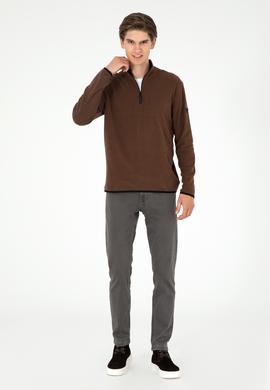 Erkek Yarım Fermuarlı Kahverengi Basic Polar Sweatshirt - 50298085068