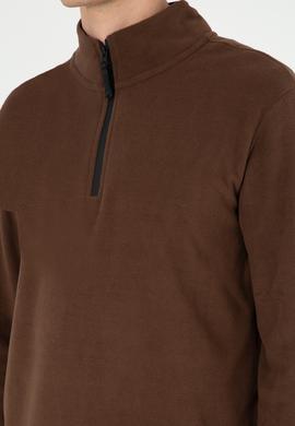 Erkek Yarım Fermuarlı Kahverengi Basic Polar Sweatshirt - 50298085068