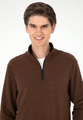Erkek Yarım Fermuarlı Kahverengi Basic Polar Sweatshirt - 50298085068