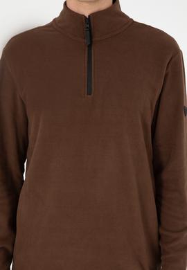 Erkek Yarım Fermuarlı Kahverengi Basic Polar Sweatshirt - 50298085068