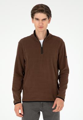 Erkek Yarım Fermuarlı Kahverengi Basic Polar Sweatshirt - 50298085068