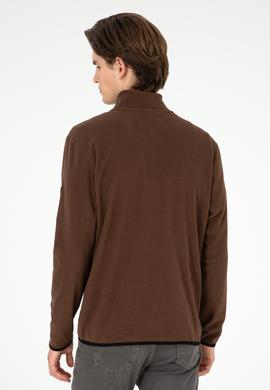 Erkek Yarım Fermuarlı Kahverengi Basic Polar Sweatshirt - 50298085068