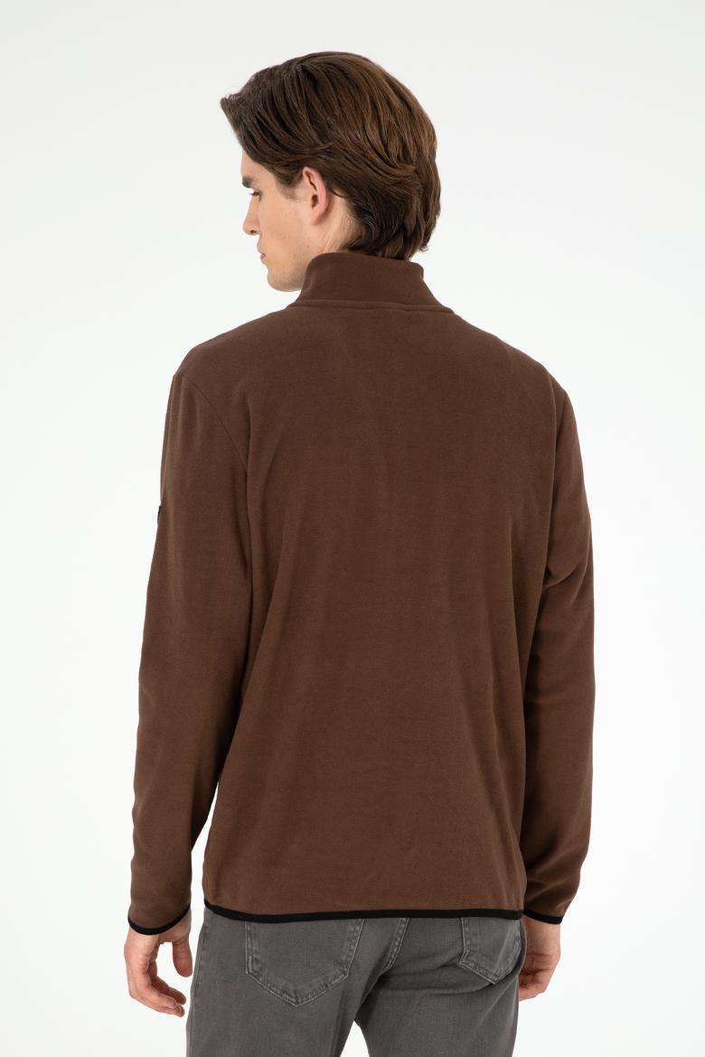 Erkek Yarım Fermuarlı Kahverengi Basic Polar Sweatshirt - 50298085068