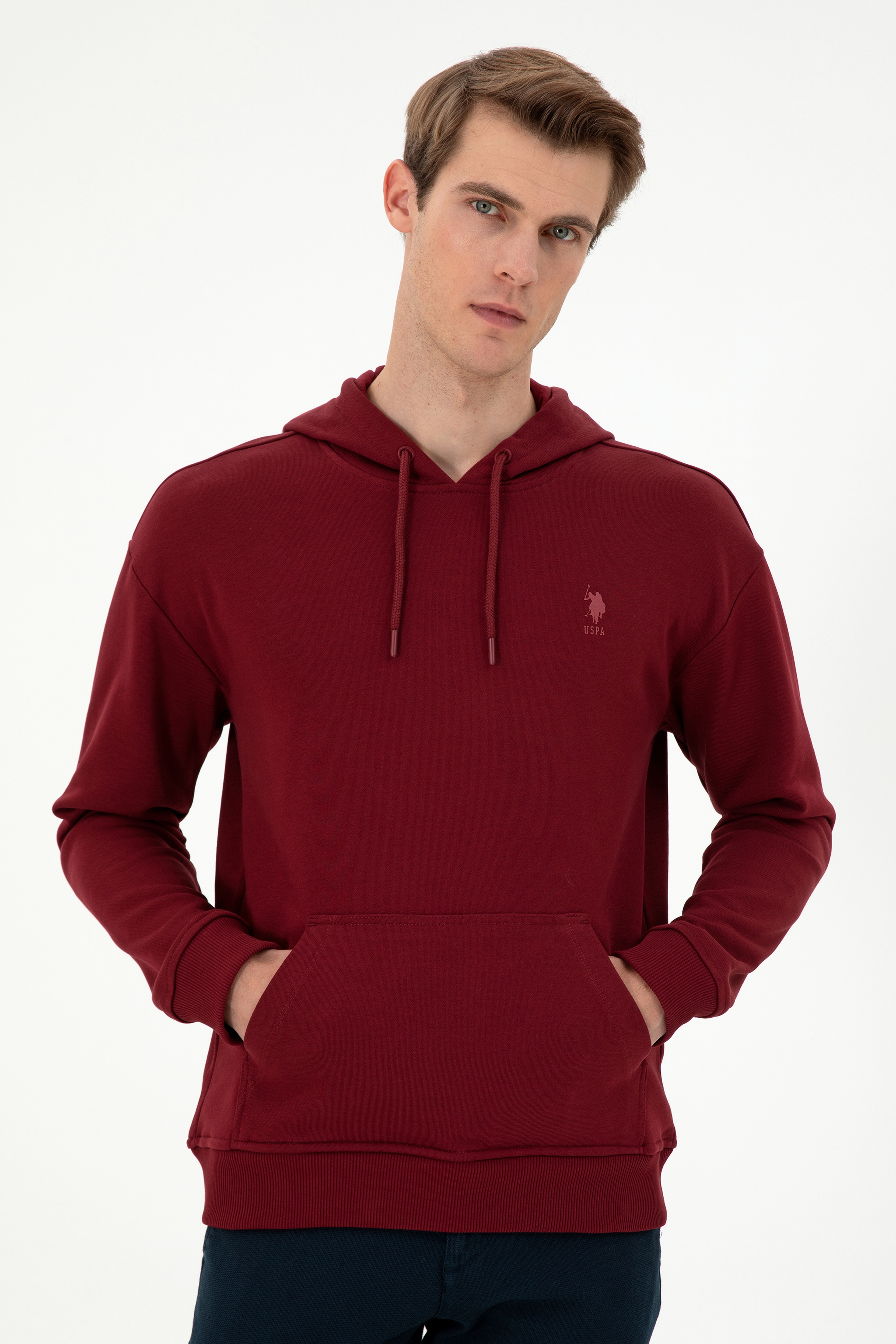 Erkek Bordo Basic Sweatshirt - Image 3