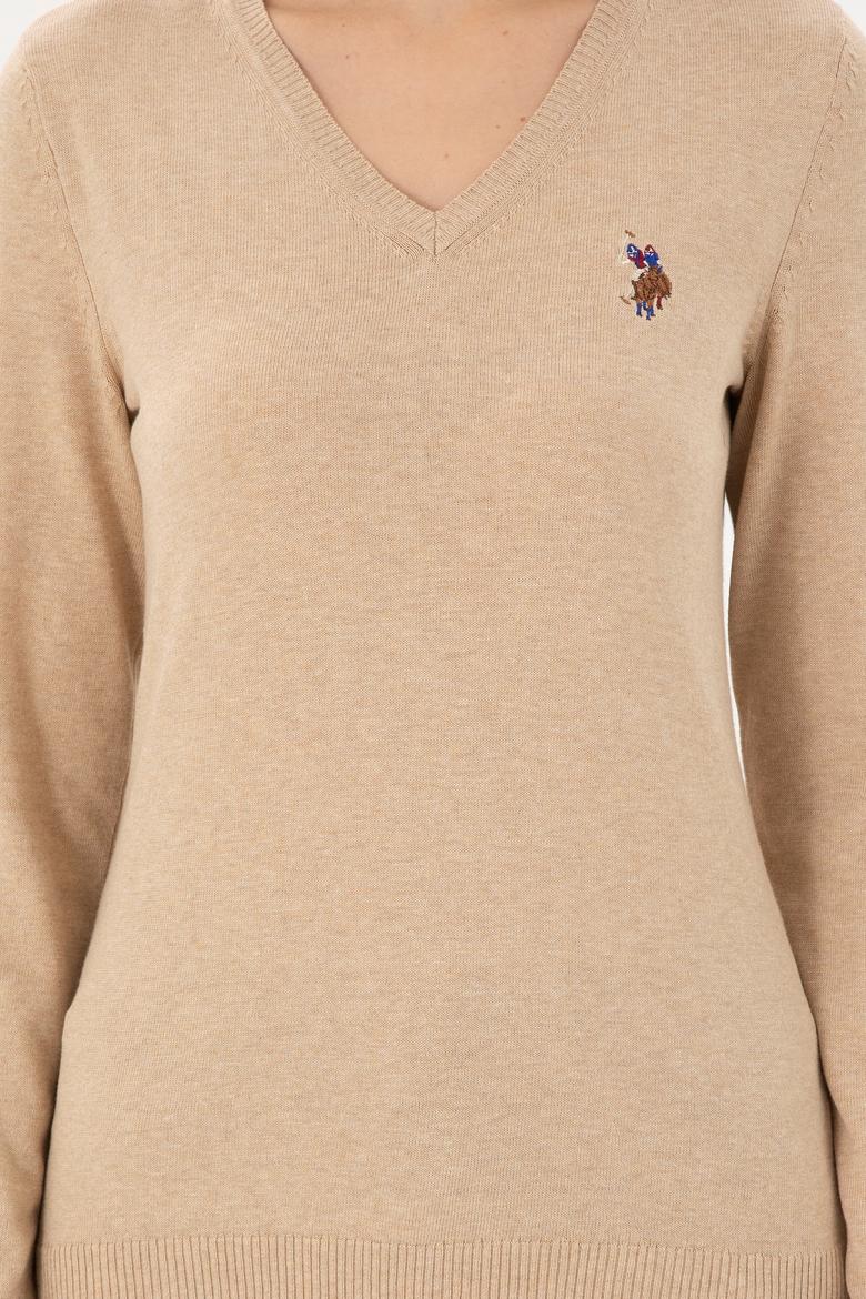 Kadın Kum Melanj Basic V Yaka Kazak - 50288983006