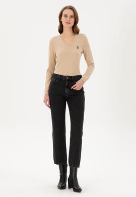 Kadın Kum Melanj Basic V Yaka Kazak - 50288983006