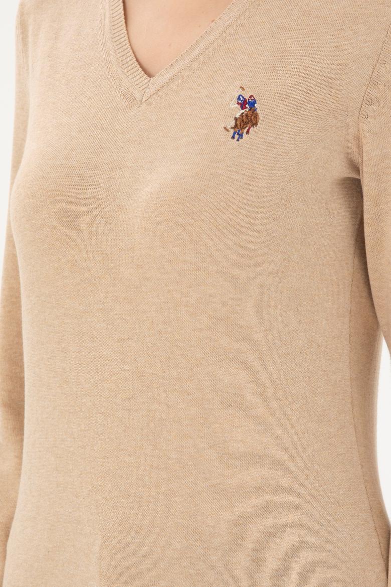 Kadın Kum Melanj Basic V Yaka Kazak - 50288983006