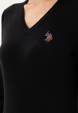 Kadın Siyah V Yaka Basic Kazak - 50288983026