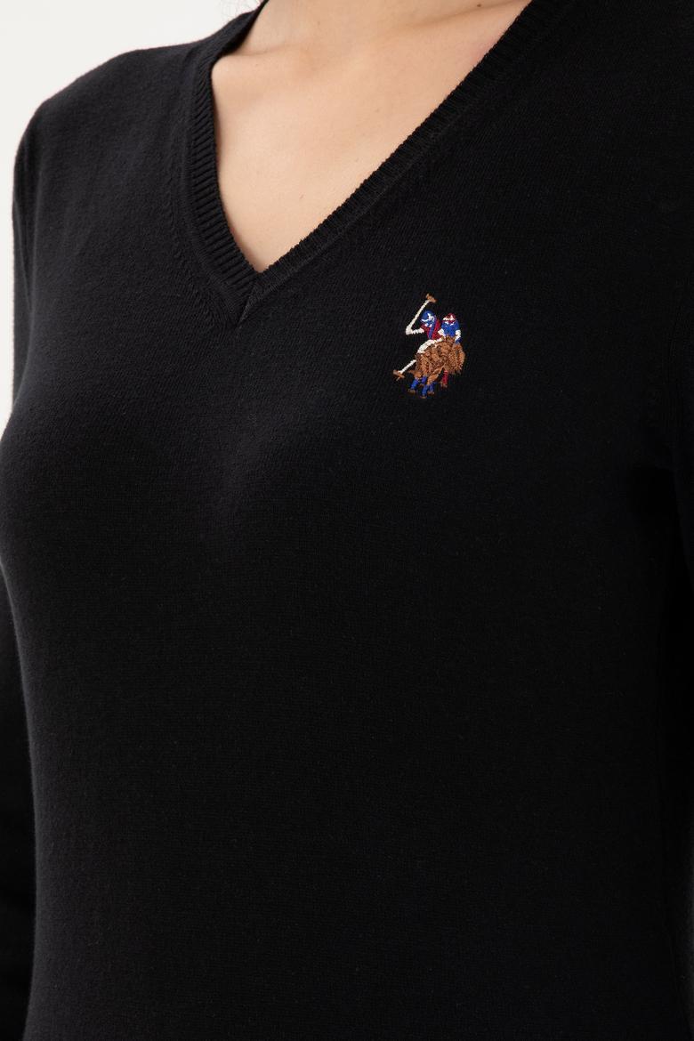 Kadın Siyah V Yaka Basic Kazak - 50288983026