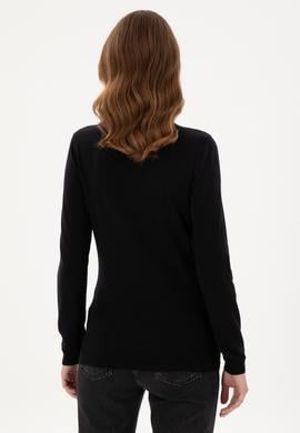 Kadın Siyah V Yaka Basic Kazak - 50288983026