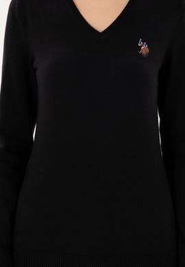 Kadın Siyah V Yaka Basic Kazak - 50288983026