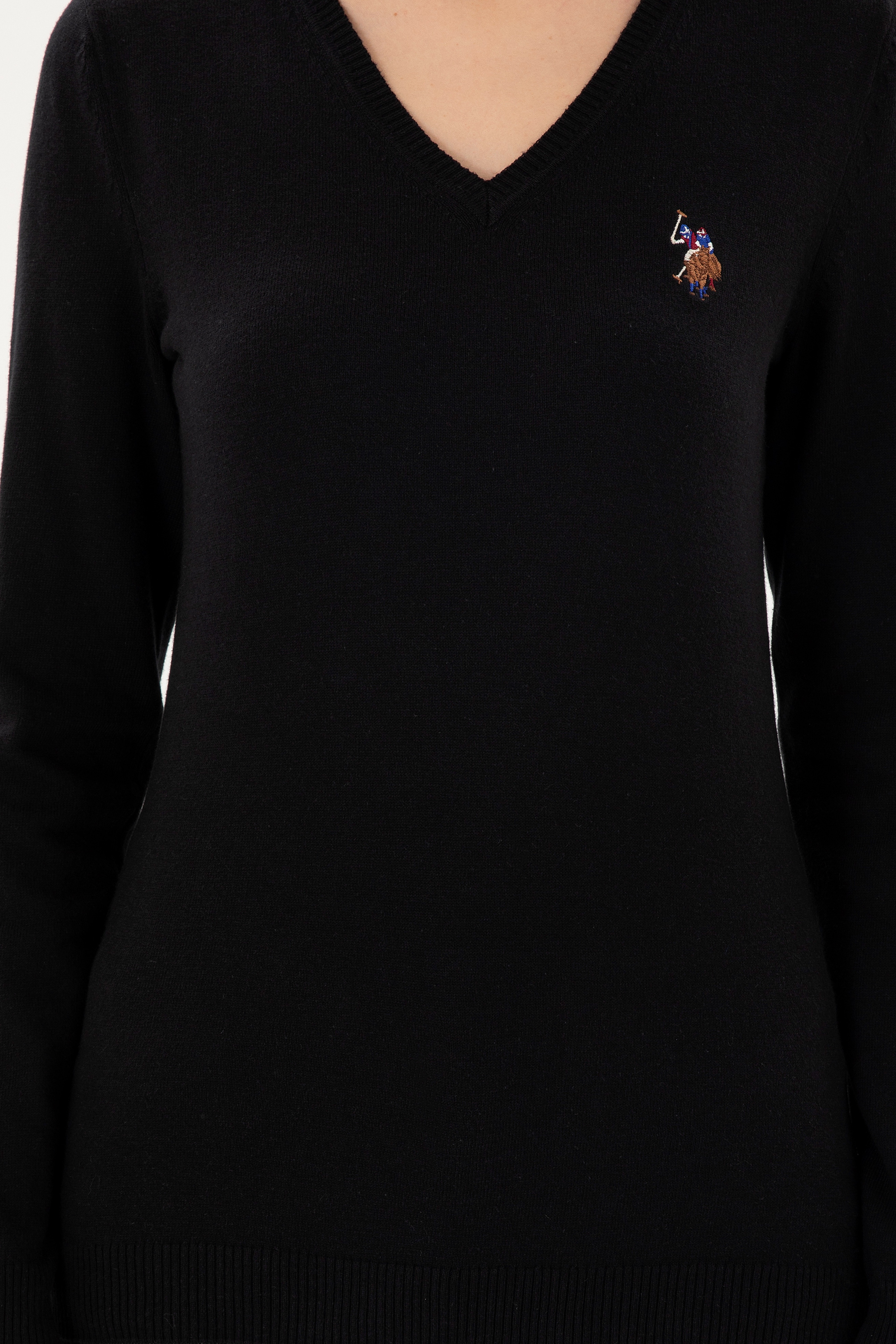 Kadın Siyah V Yaka Basic Kazak - Image 6
