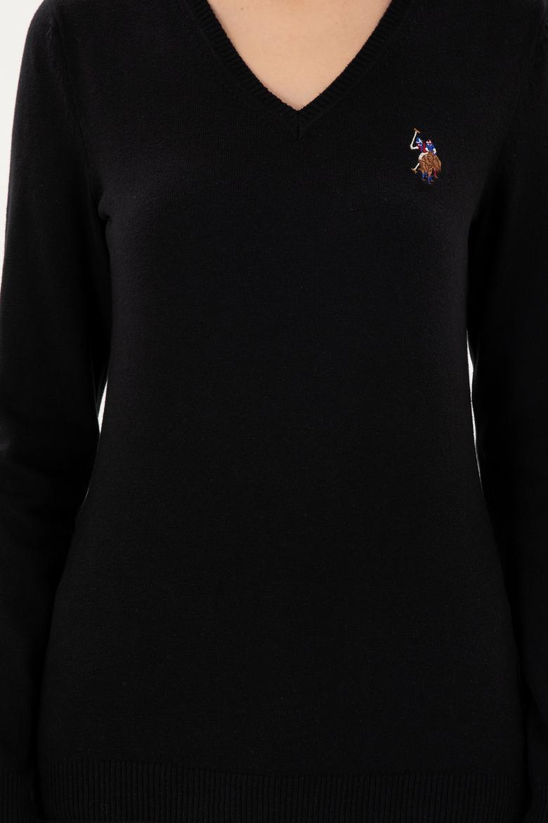 Kadın Siyah V Yaka Basic Kazak - 50288983026