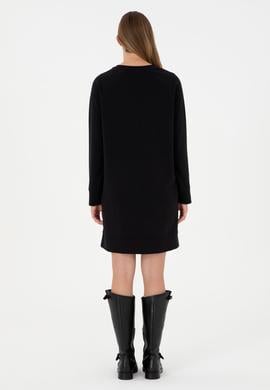 Kadın Siyah Sweatshirt Bisiklet Yaka Mini Boy Örme Elbise - 50297298022