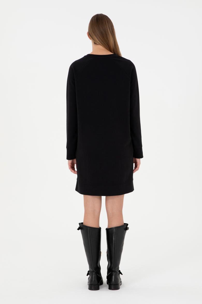 Kadın Siyah Sweatshirt Bisiklet Yaka Mini Boy Örme Elbise - 50297298022