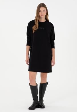 Kadın Siyah Sweatshirt Bisiklet Yaka Mini Boy Örme Elbise - 50297298022