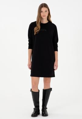 Kadın Siyah Sweatshirt Bisiklet Yaka Mini Boy Örme Elbise - 50297298022