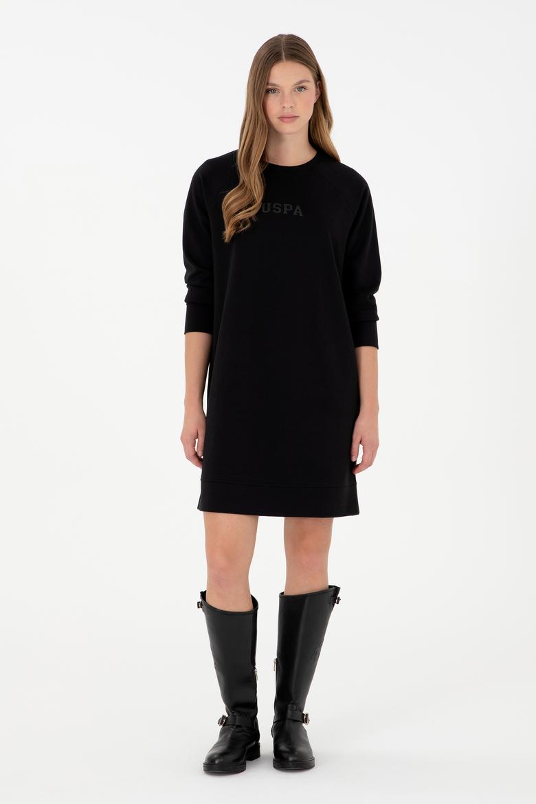 Kadın Siyah Sweatshirt Bisiklet Yaka Mini Boy Örme Elbise - 50297298022