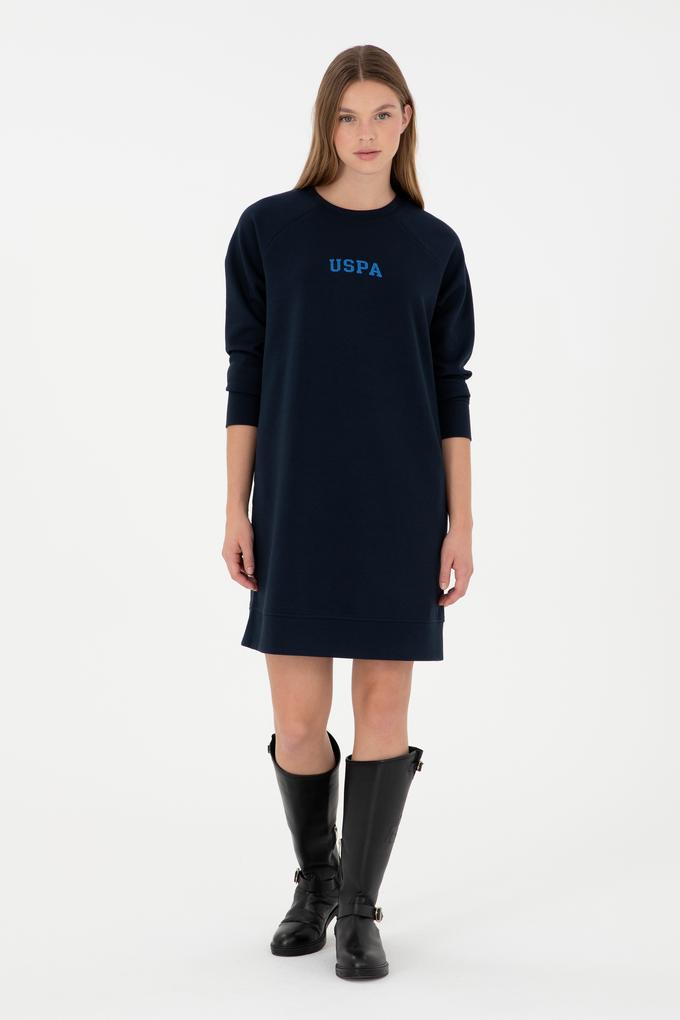 Kadın Lacivert Sweatshirt Bisiklet Yaka Mini Boy Örme Elbise