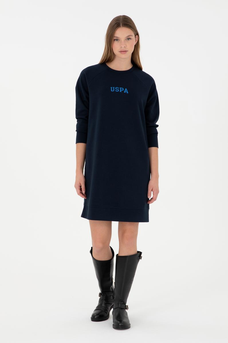 Kadın Lacivert Sweatshirt Bisiklet Yaka Mini Boy Örme Elbise