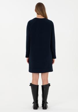 Kadın Lacivert Sweatshirt Bisiklet Yaka Mini Boy Örme Elbise - 50297298014