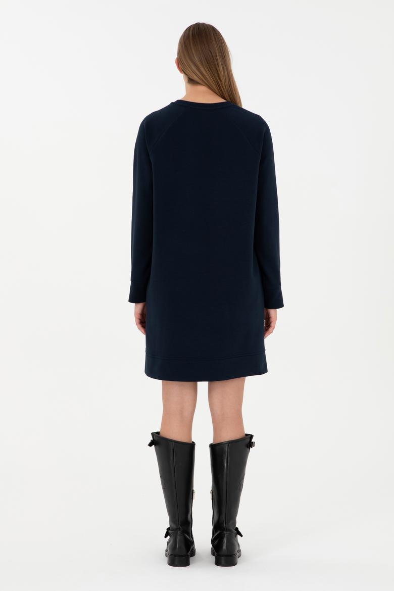 Kadın Lacivert Sweatshirt Bisiklet Yaka Mini Boy Örme Elbise - 50297298014