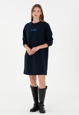 Kadın Lacivert Sweatshirt Bisiklet Yaka Mini Boy Örme Elbise - 50297298014