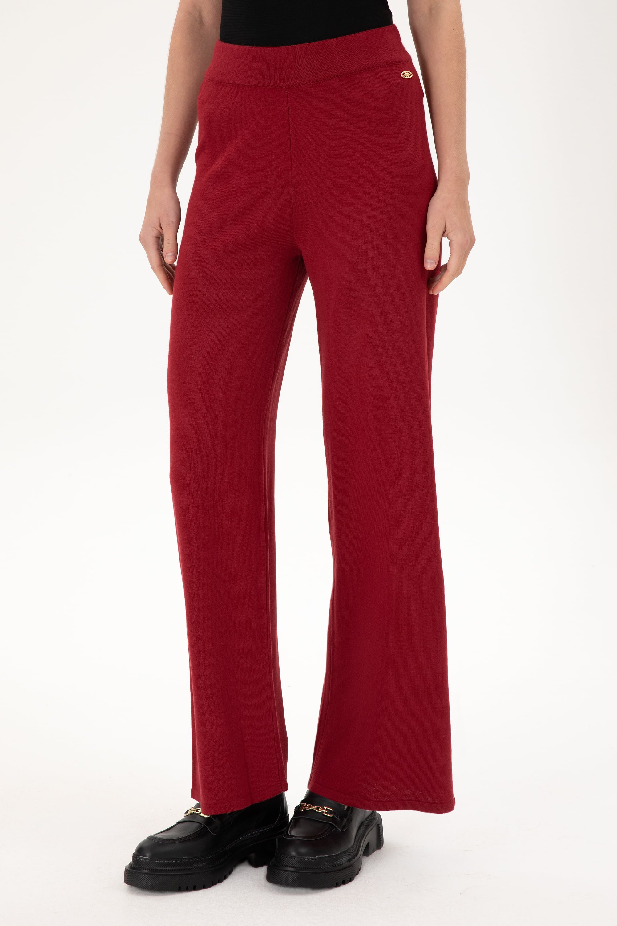 Kadın Vişne Loose Fit Triko Pantolon