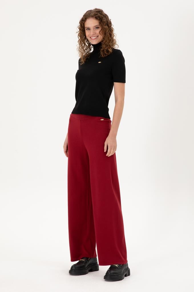 Kadın Vişne Loose Fit Triko Pantolon
