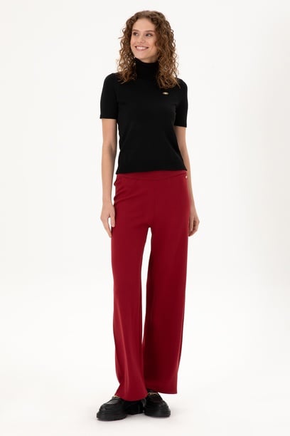 Kadın Vişne Loose Fit Triko Pantolon