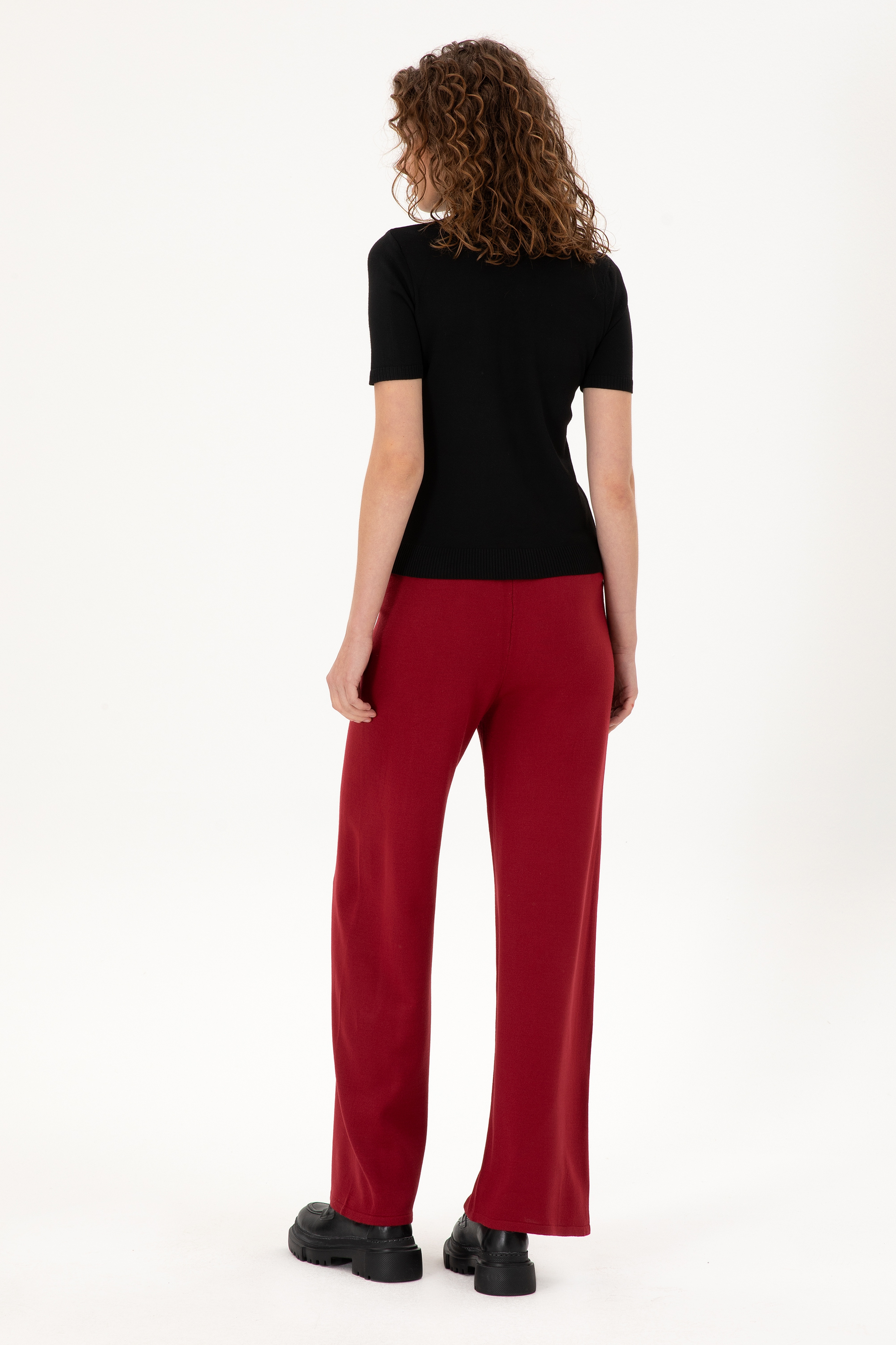 Kadın Vişne Loose Fit Triko Pantolon - Image 4
