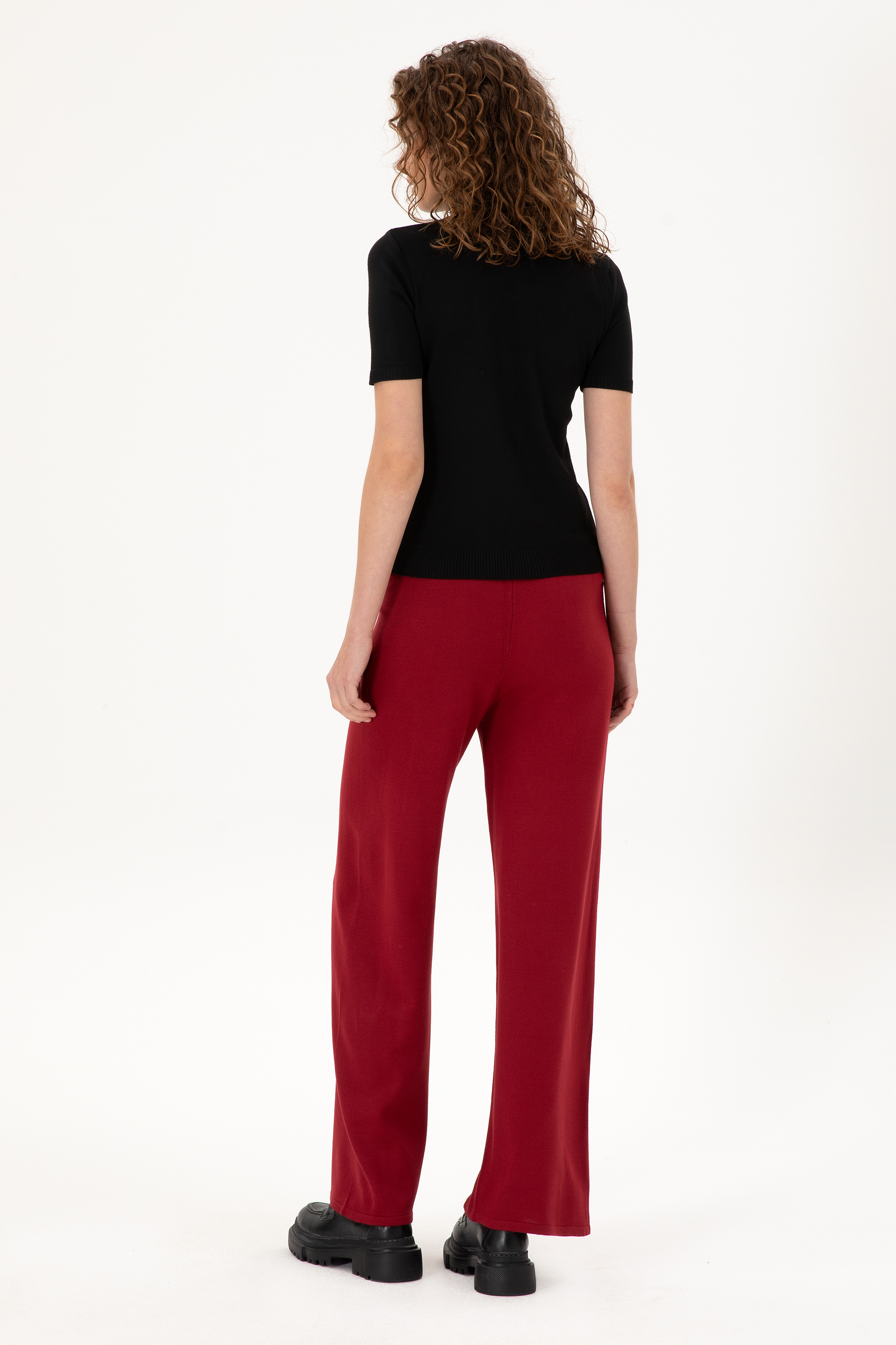 Kadın Vişne Loose Fit Triko Pantolon