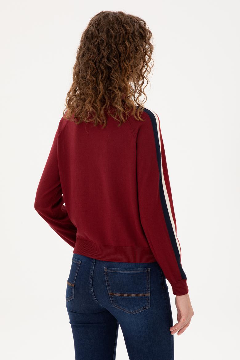 Kadın Bordo V Yaka Kazak - 50297098014