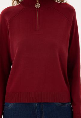 Kadın Bordo V Yaka Kazak - 50297098014